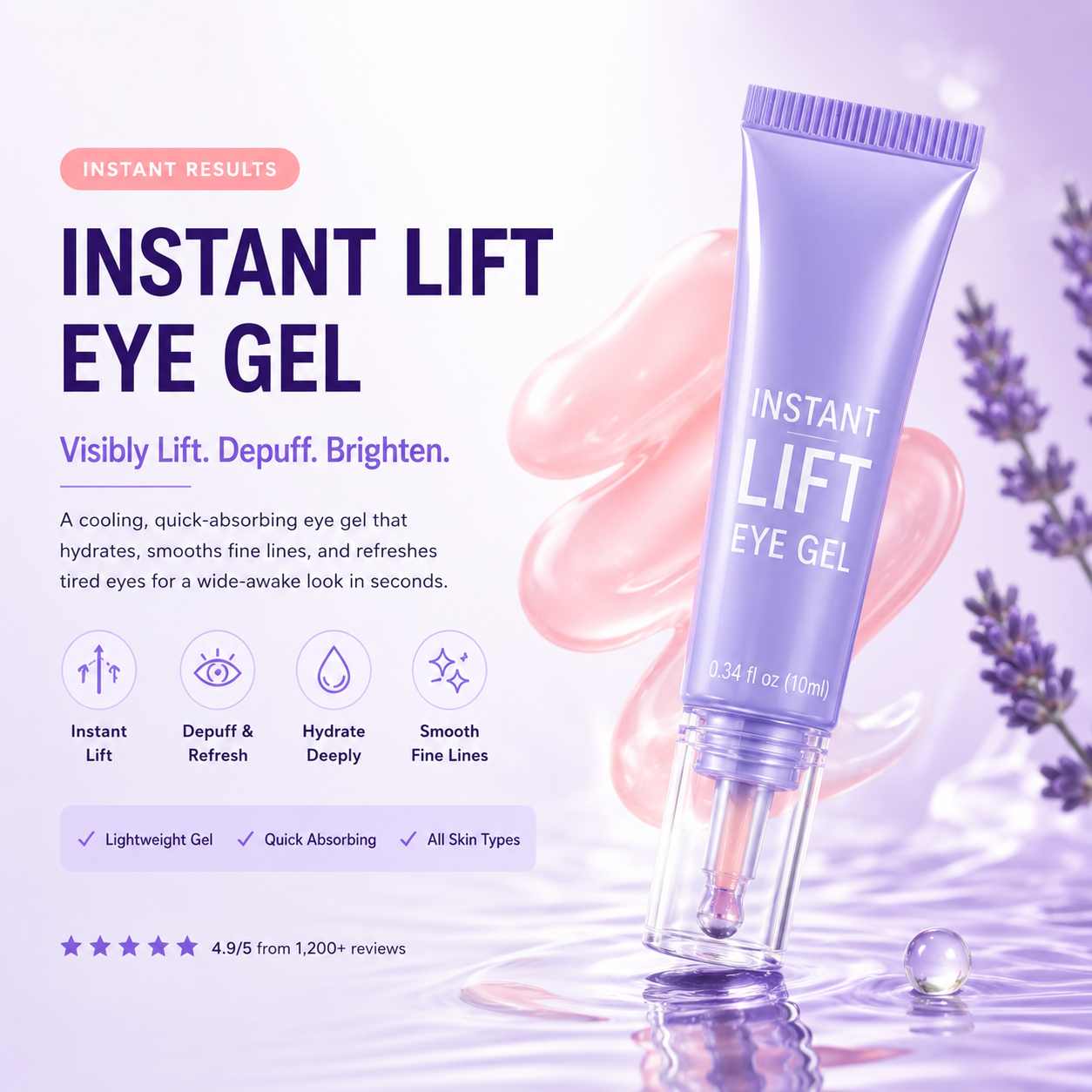 Instant Lift Eye Gel – Refreshes the Look of Puffiness, Dark Circles & Fine Lines
